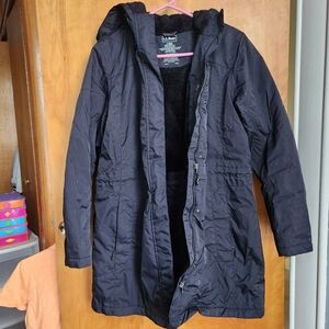 L.L.Bean Black Fur Lined Hooded Coat